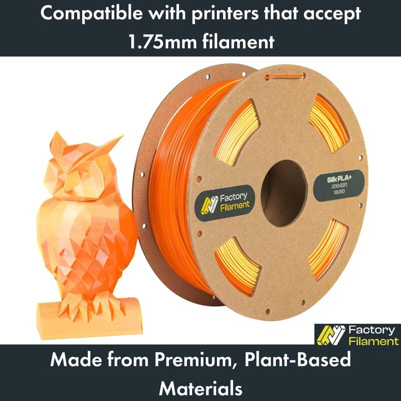 Compatible with printers that accept 1.75mm filament

Factory Filament SilkPLA+ 200/220 55/60

Made from Premium, Plant-Based Materials