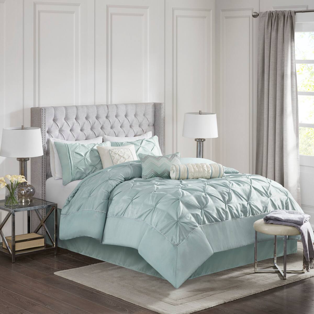 Front. Aukfa - 7 Piece Tufted Comforter Set King - Seafoam.