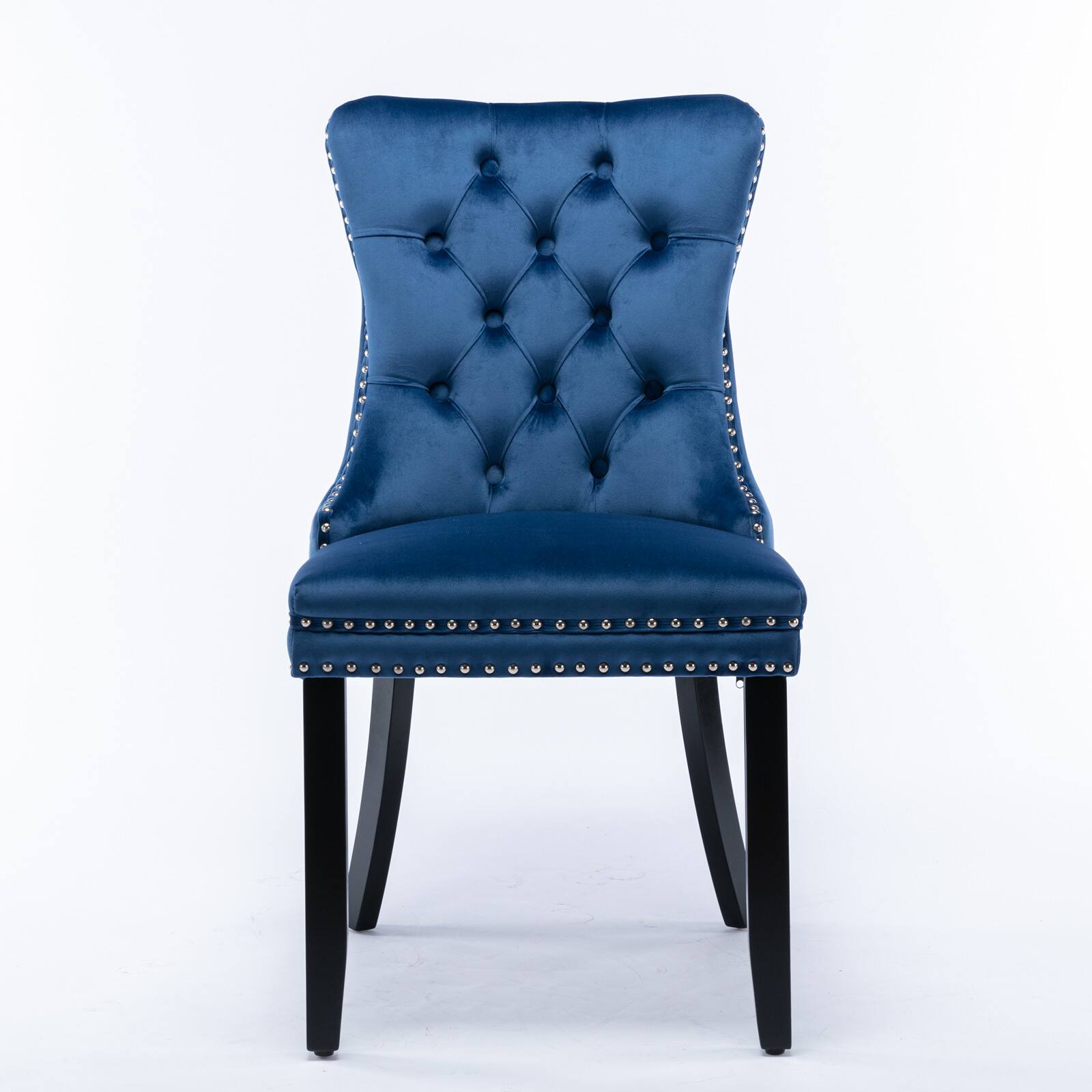 Alt View 4. Z-Edge - Velvet Dining Chairs Set of 2, Upholstered High-end Tufted Dining Room Chair with Nailhead Back Ring Pull Trim Wood Legs - Blue.