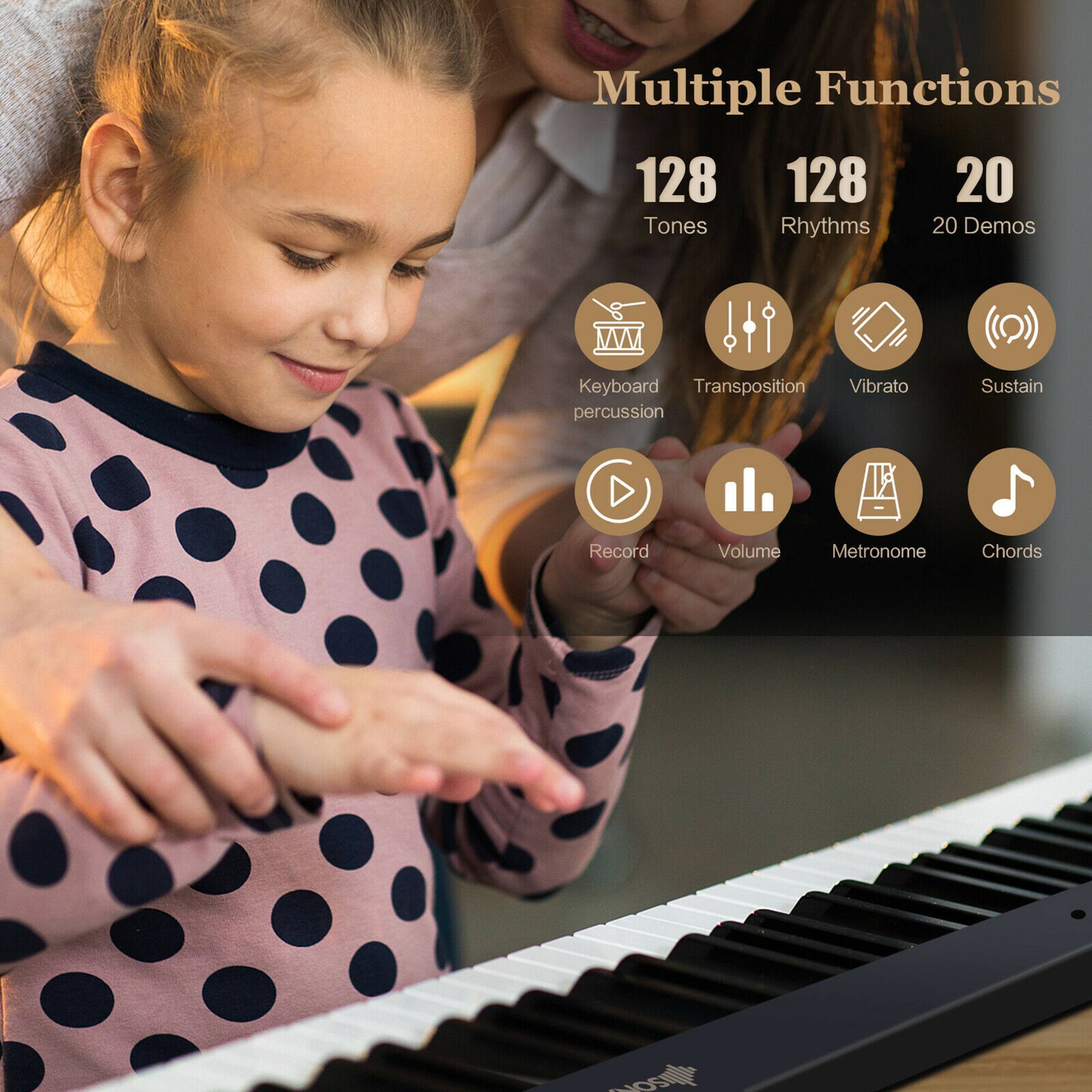 Multiple Functions

128 Tones  
128 Rhythms  
20 Demos

- Keyboard percussion
- Transposition
- Vibrato
- Sustain
- Record
- Volume
- Metronome
- Chords