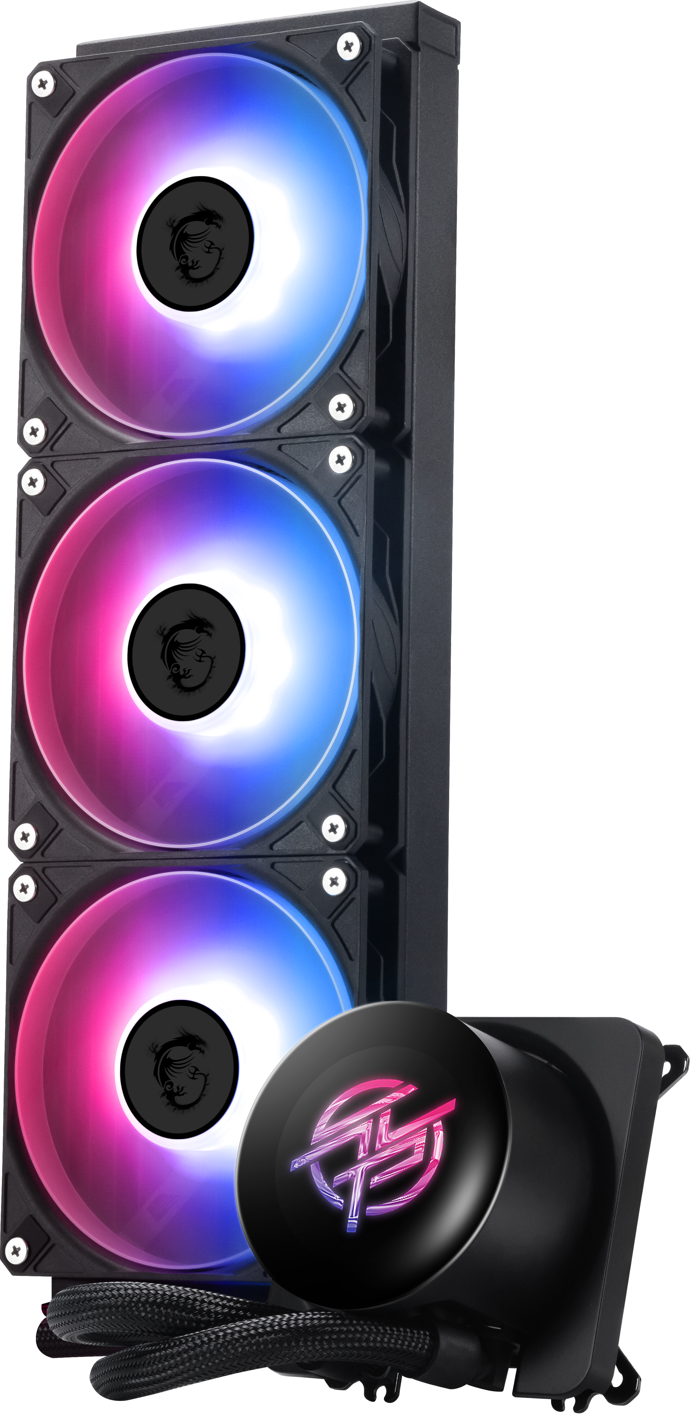 Alt View 5. MSI - MPG CORELIQUID P13 360 Black-CPU Liquid Cooler-360mm Radiator-IPS 2.1"LCD Screen-Triple 120mm ARGB PWM Fans-Uni Bracket - Black.