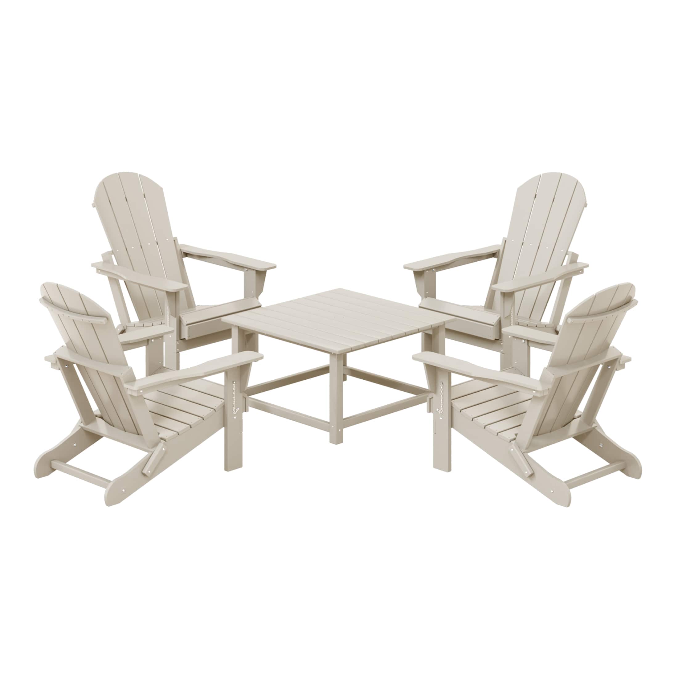 WestinTrends - Malibu 5-Piece HDPE Adirondack Chair Outdoor Patio Square Table Conversation Set - Sand