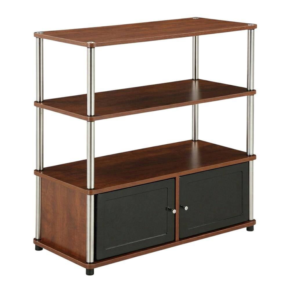 Front. FurniFact - TV stand in contemporary wood finish with spacious storage - Brown.