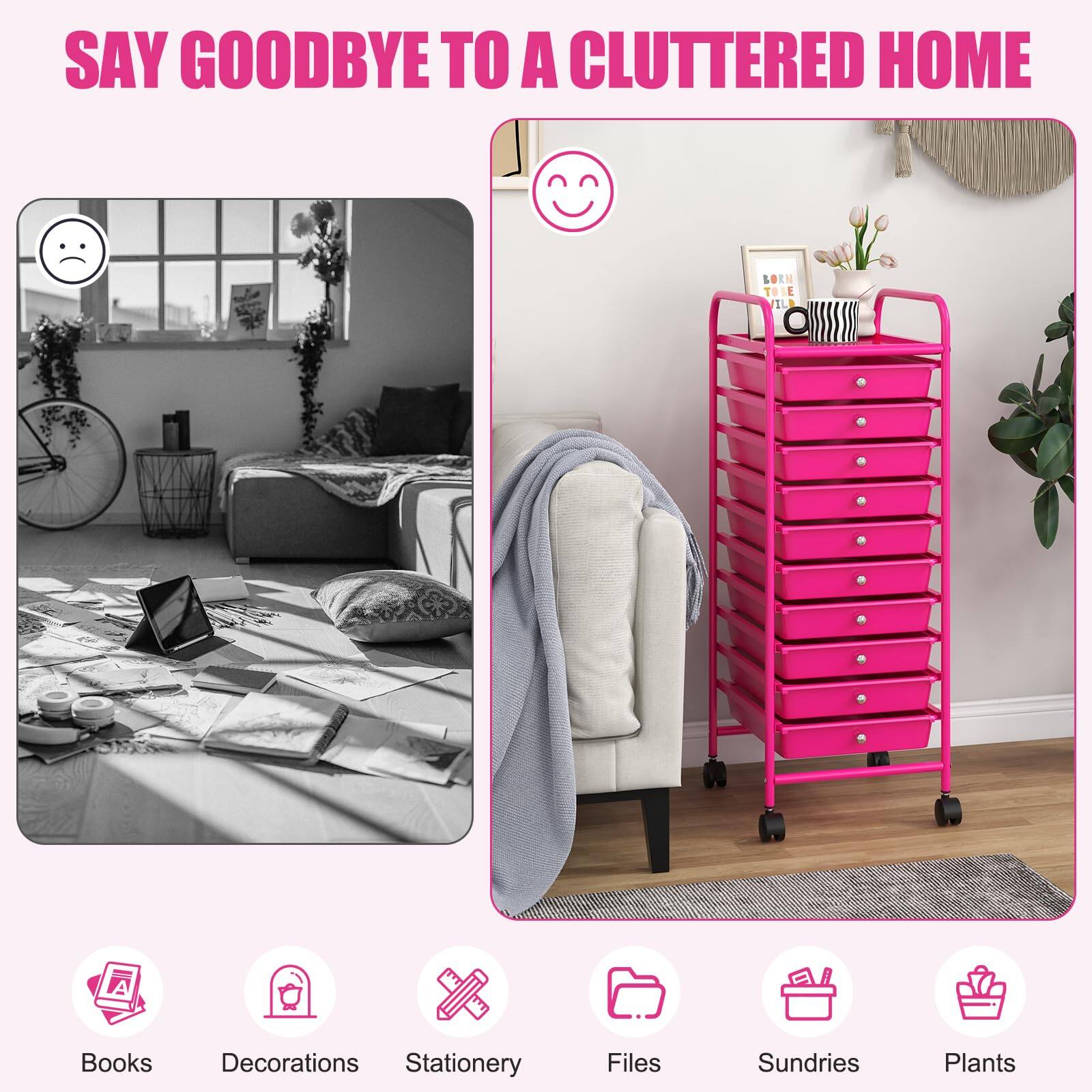 SAY GOODBYE TO A CLUTTERED HOME

Books  
Decorations  
Stationery  
Files  
Sundries  
Plants