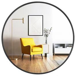 Skar Audio - Round 24 Inch Circle Wall Mirrors Metal Frame Circular For Living Room Bathroom Vanity Entryway Hallway - Black 24"