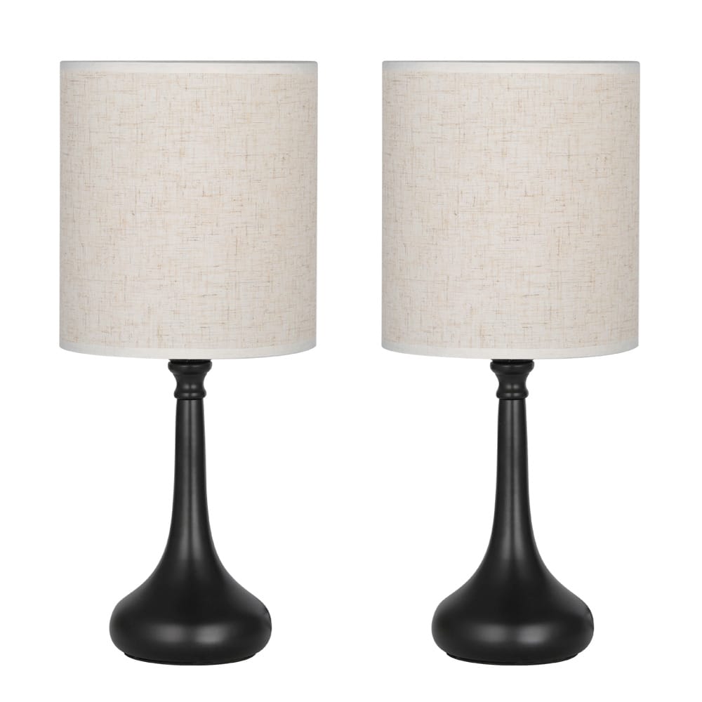 Oumilen - Curved Black Metal Table Lamp with Natural Linen Cylinder Shade