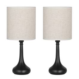 Oumilen - Curved Black Metal Table Lamp with Natural Linen Cylinder Shade