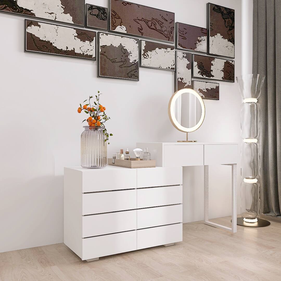 Left. APRILSOUL - Extended Desktop 10 Drawers Chest of Drawer without Handle White Color Vanity - White.