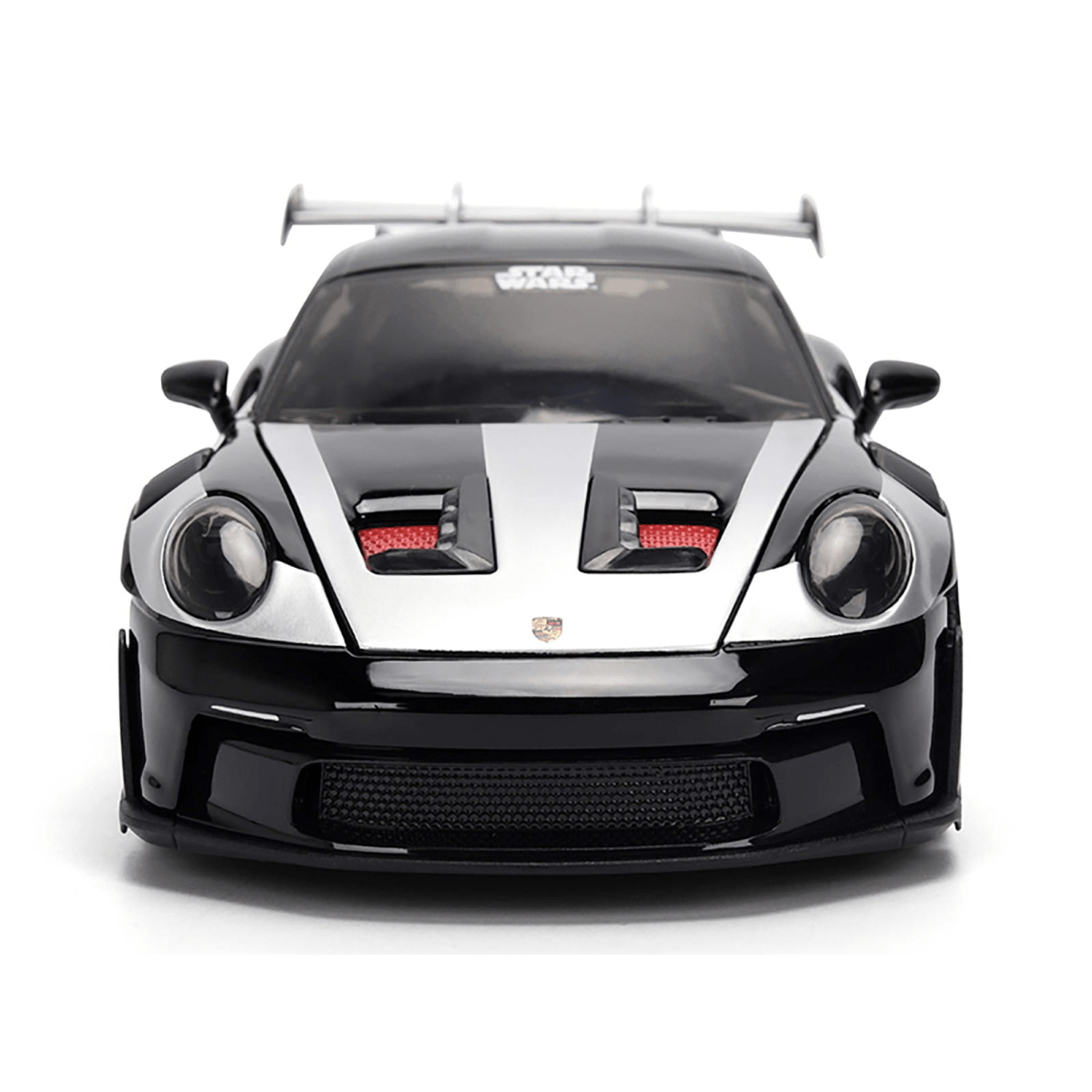 Alt View 8. Jada - Porsche 911 GT3 RS (992) Black with Silver Hood and Graphics and Darth Vader Figure "Star Wars" 1/24 Model Car by Jada.