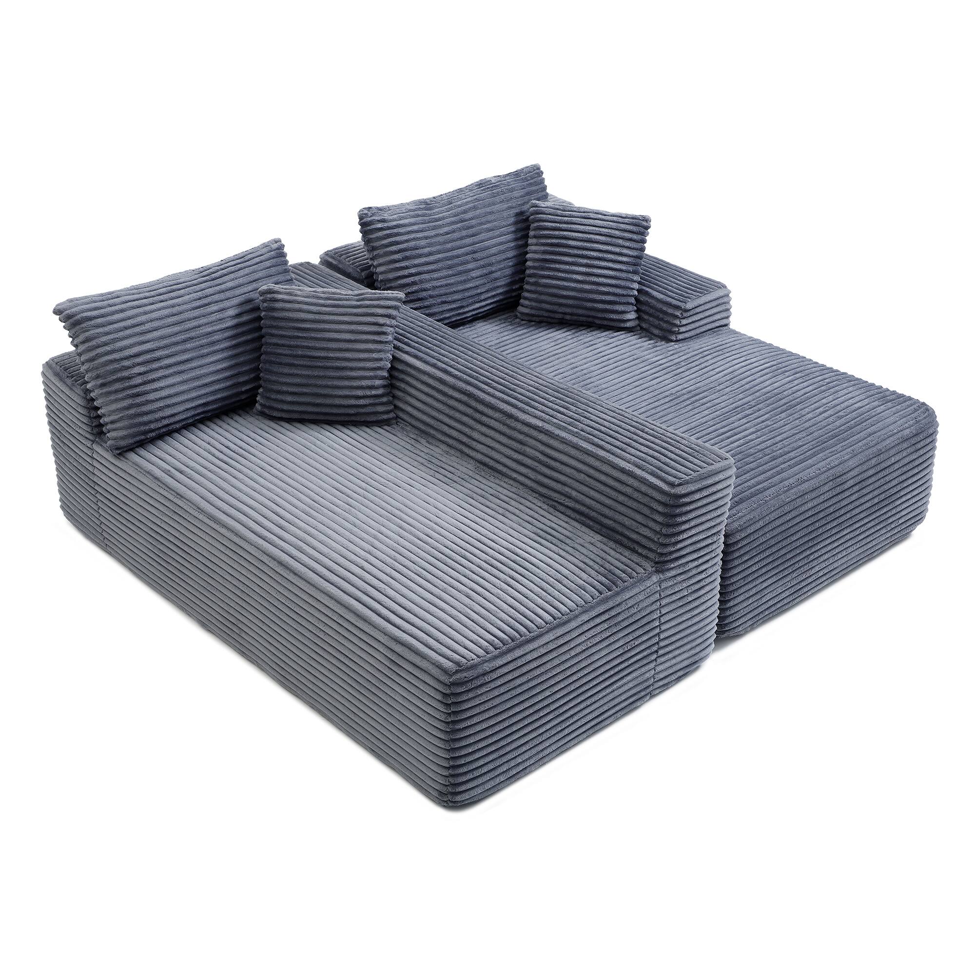 Back. Anysun - 95" Rabbit Hair Modular Cloud Sofa - Left L-Shape, Recliner, Minimalist Sleeper & Deep Seat for Living Room - Gray.
