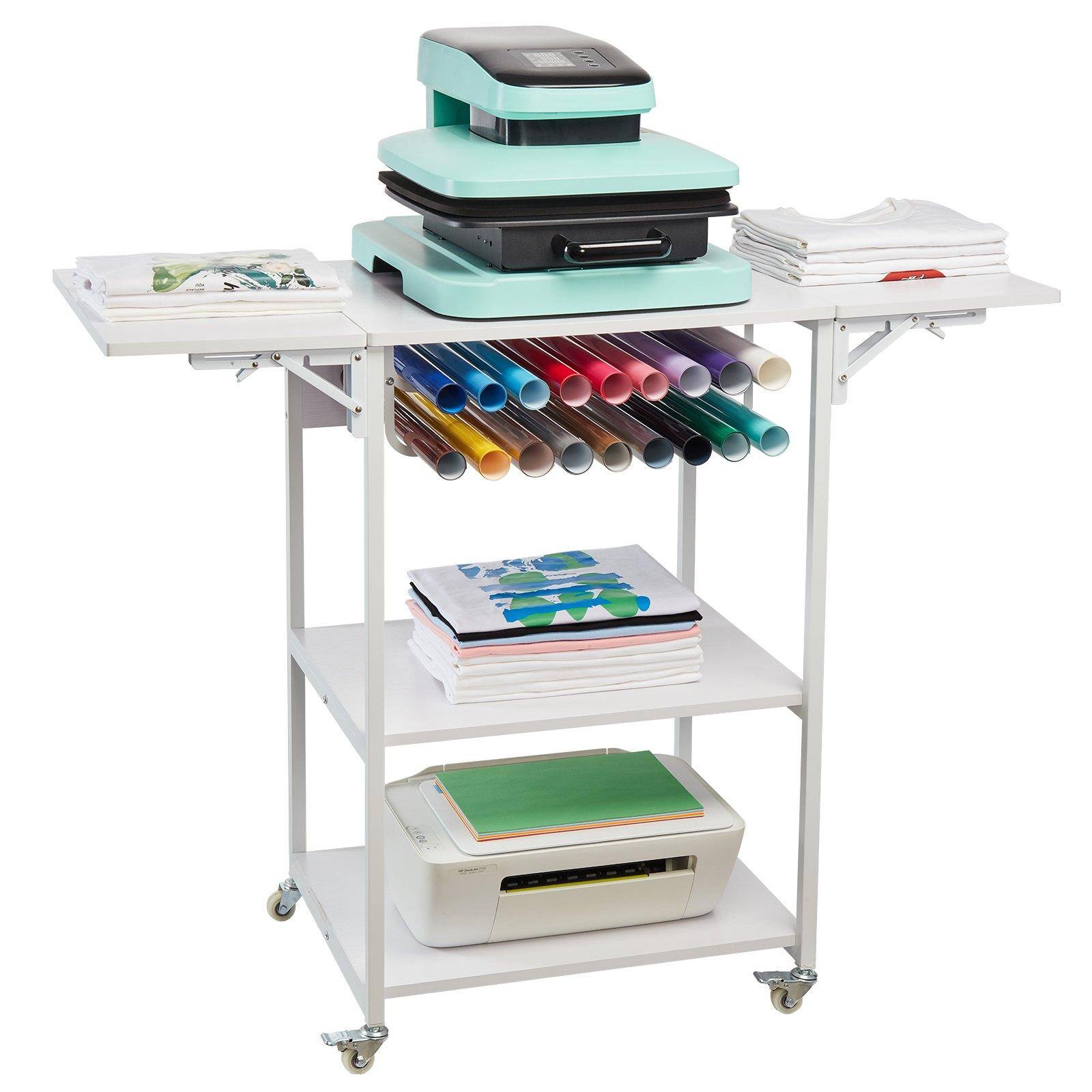 Alt View 8. Glintex - 3-Tier Rolling Heat Press Stand, Foldable Workbench with Wheels, Vinyl Roll Holder & Storage for Heat Press Setup.