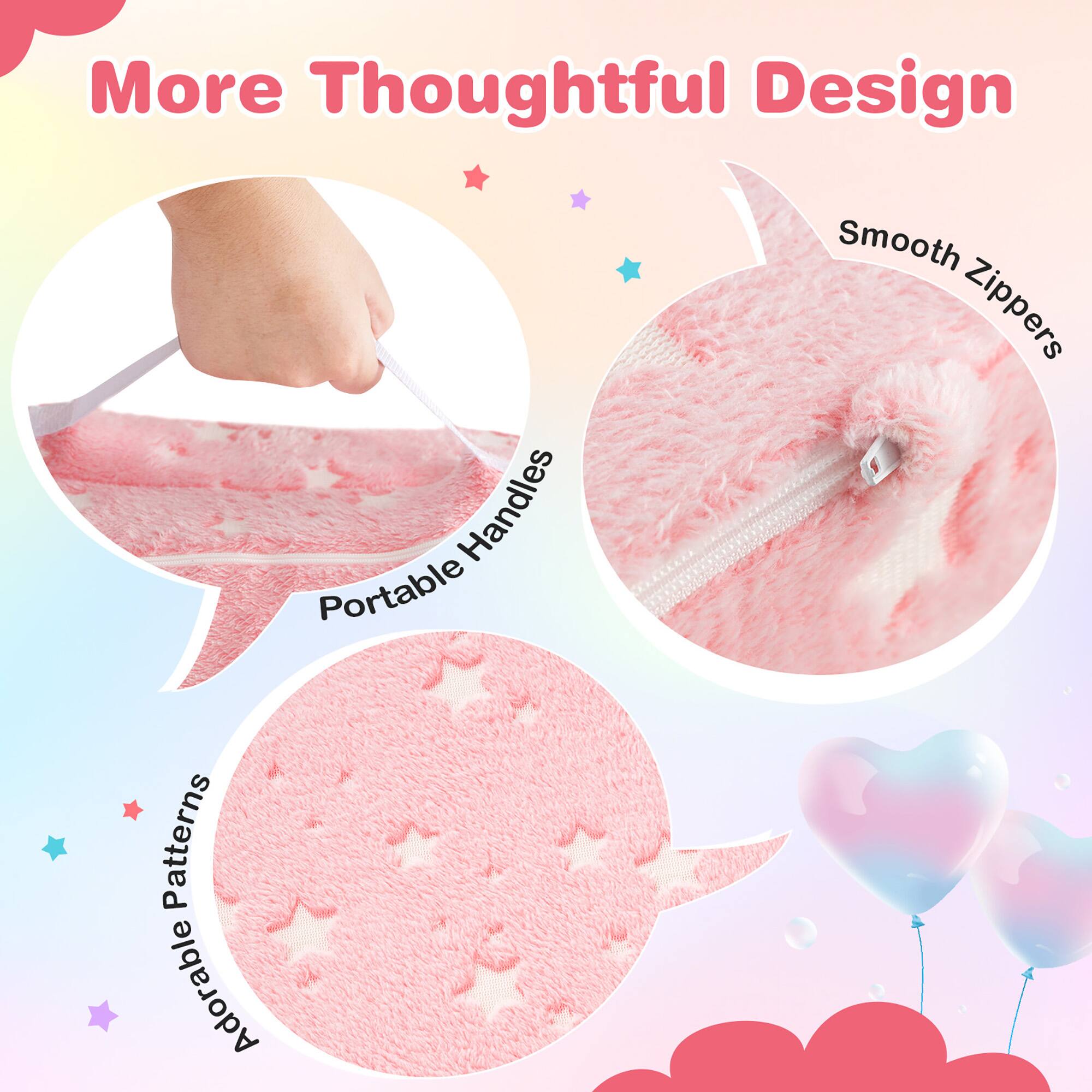 More Thoughtful Design

- Portable Handles
- Smooth Zippers
- Adorable Patterns