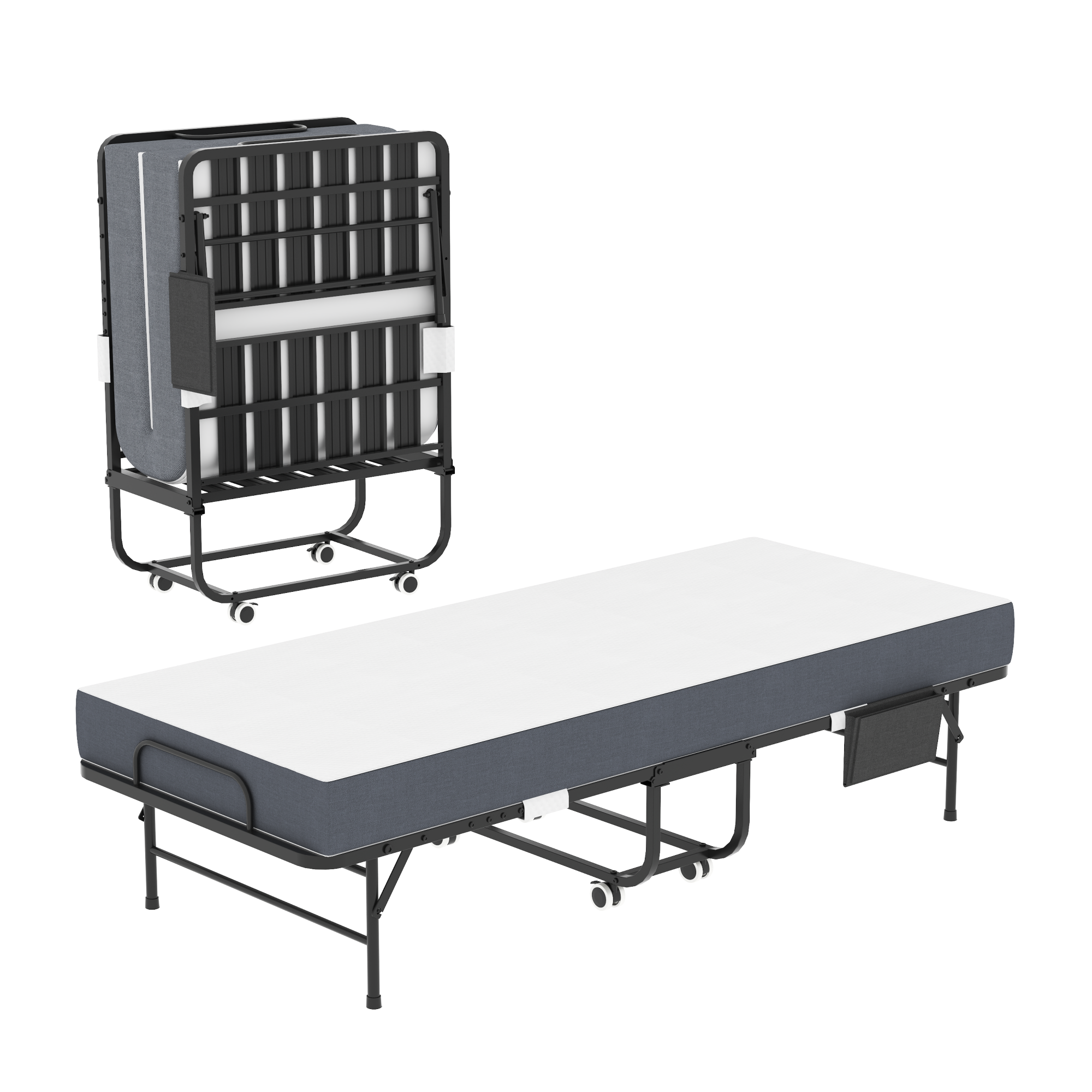 GOODSILO - 75 Inch Folding Bed with 5 Inch Memory Foam Mattress, Space Saving Rollaway Guest Bed on Wheels - Black