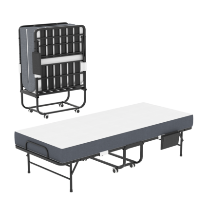 Front. GOODSILO - 75 Inch Folding Bed with 5 Inch Memory Foam Mattress, Space Saving Rollaway Guest Bed on Wheels - Black.