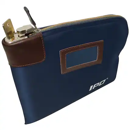 Front. KERDOM - Waterproof Cash Bag with Secure Lock and 2 Keys, Faux Leather Wallet Pouch Canvas Deposit Bag with Zipper, Passport Bag - Blue.