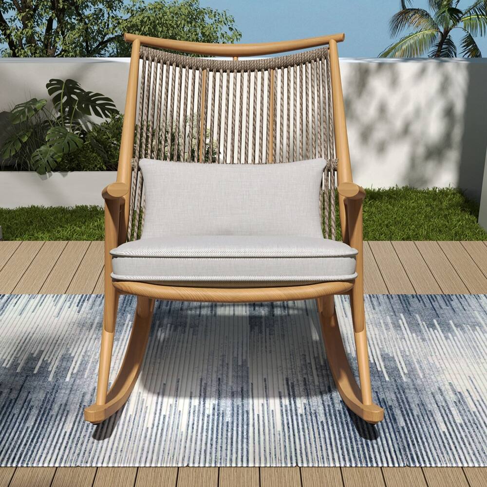 Alt View 5. Loheer - Loheer Outdoor Rocking Chair Iron Frame PE Rattan Patio Rocker - Gray.