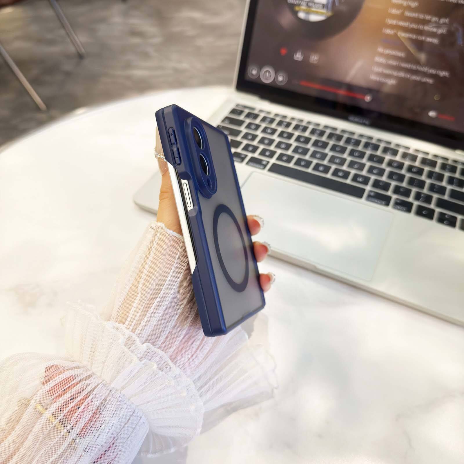 Alt View 5. Dteck - Frosted Translucent Magnetic Case for Samsung Galaxy Z Fold8, Shockproof Slim Hybrid Back Phone Cover with Hinge Guard - Orange.