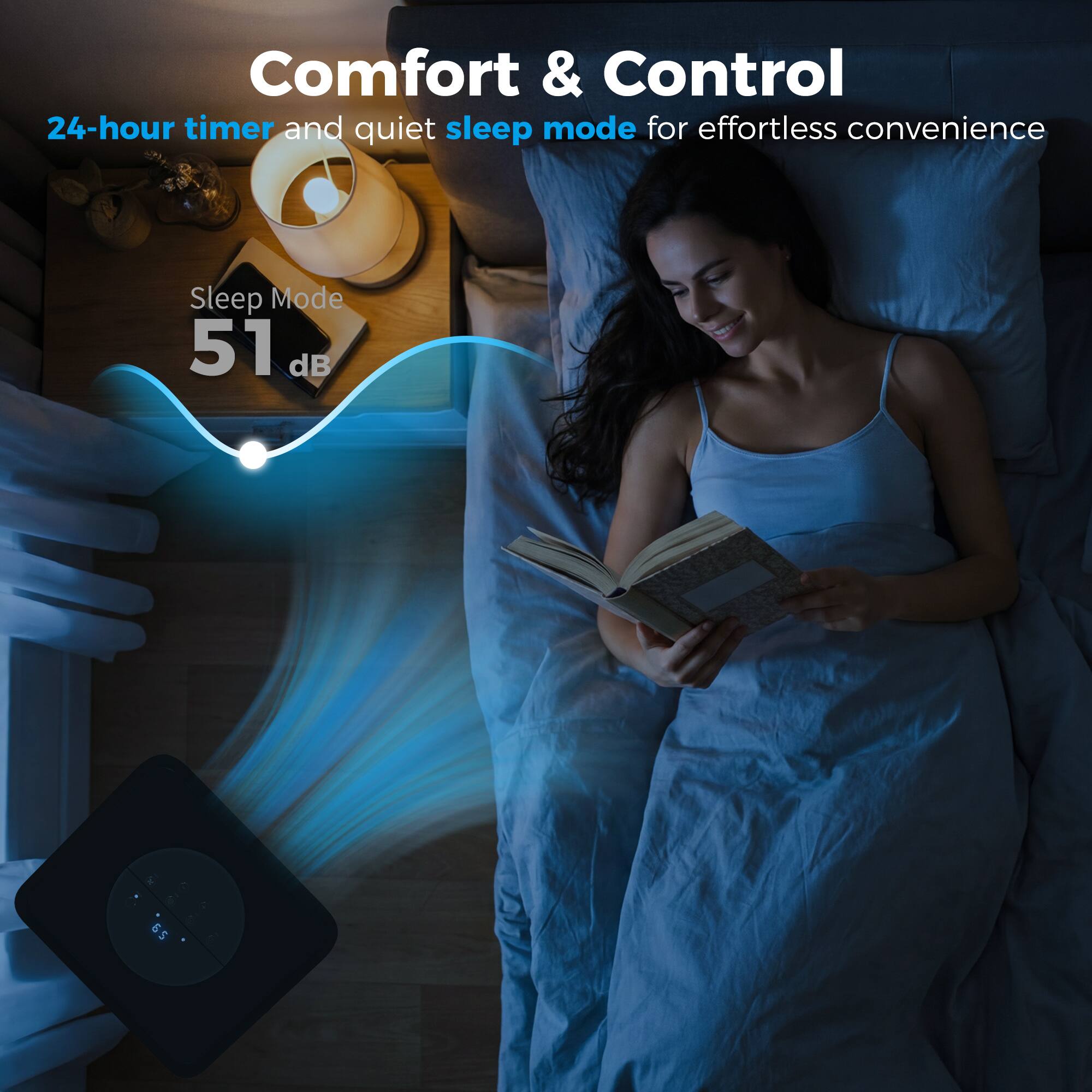 Comfort & Control  
24-hour timer and quiet sleep mode for effortless convenience  
Sleep Mode 51 dB