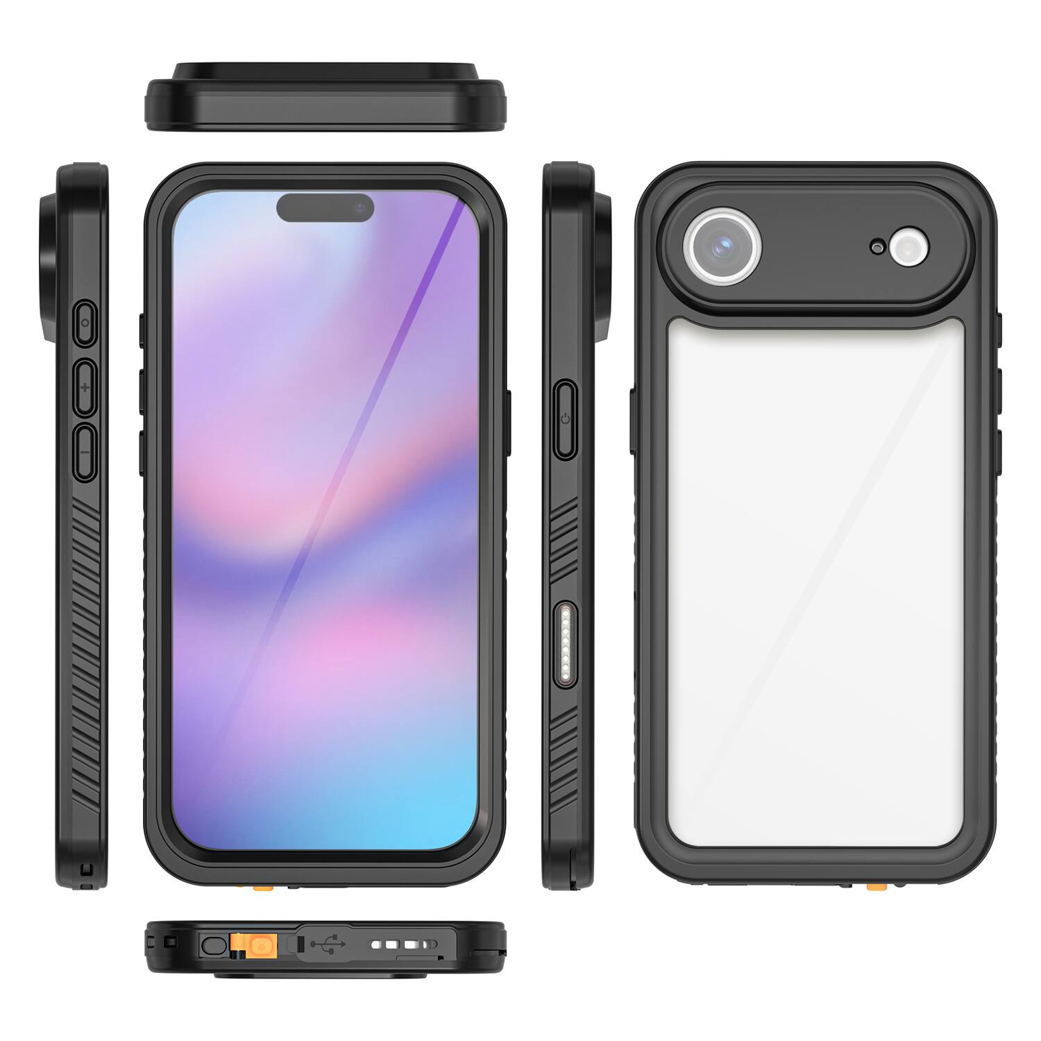 Alt View 4. Dteck - Waterproof Full Body Case for Apple iPhone Air Clear Shockproof Cover with Screen Protector Dustproof Rugged Shell - Black.