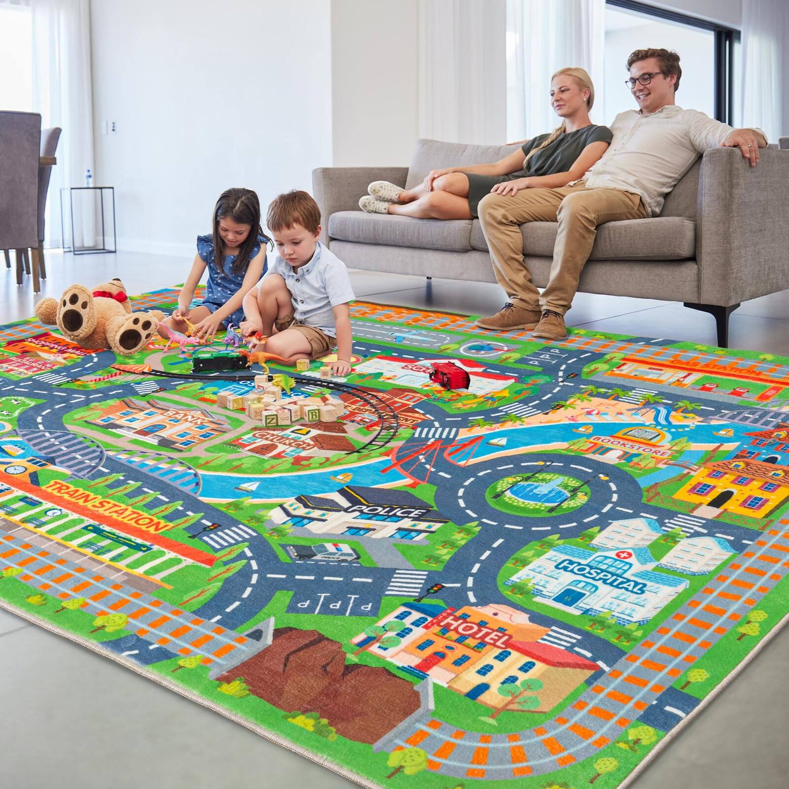 Sure, here is the corrected and grouped text from the image:

- Train Station
- Curon Bookstore
- Police
- Hospital
- Hotel