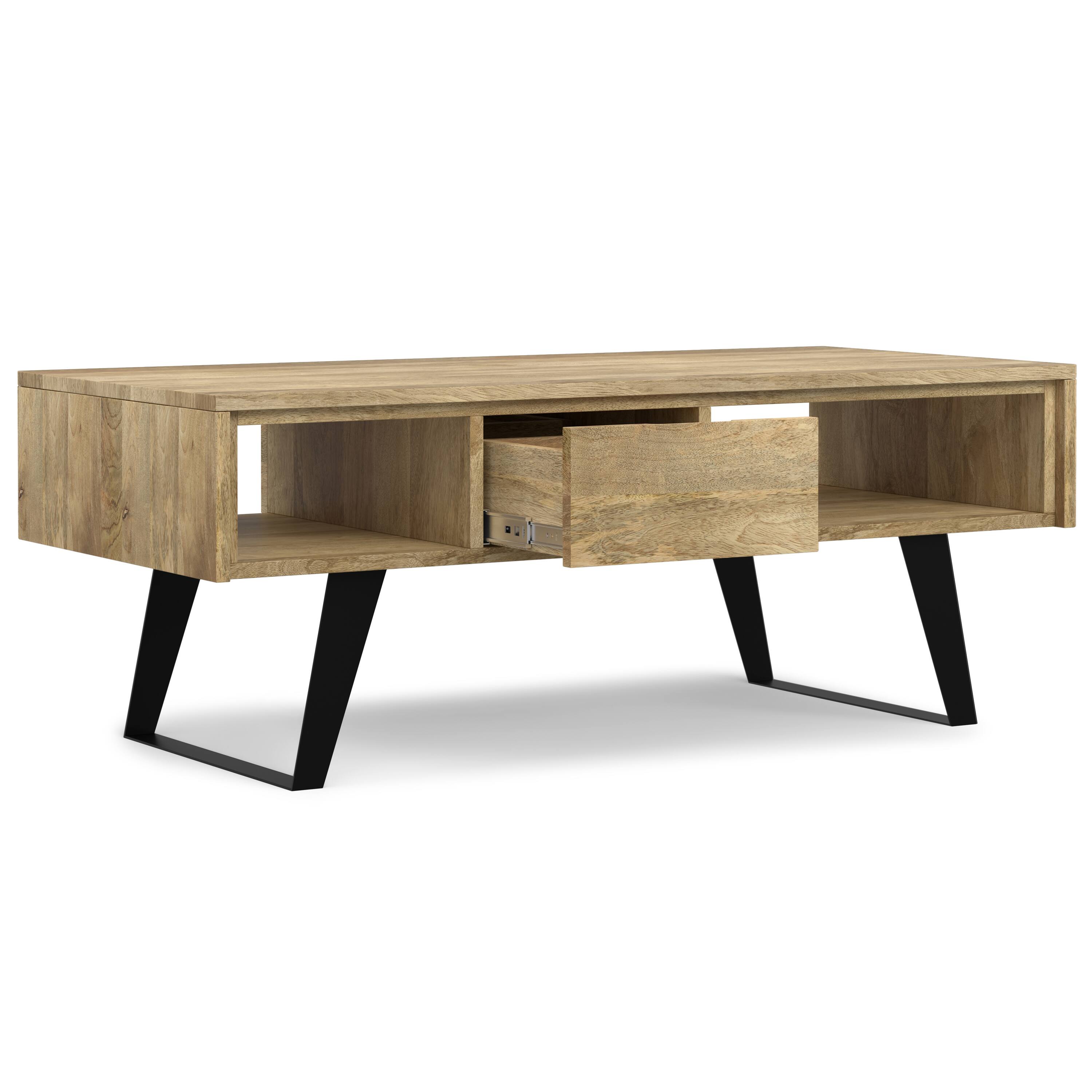 Back. Simpli Home - Lowry SOLID MANGO WOOD and Metal 48 inch Wide Rectangle Modern Industrial Coffee Table in Natural - Natural.