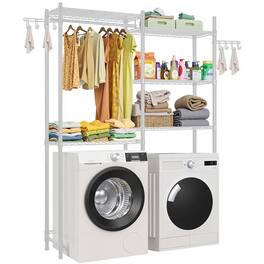VEVOR - Over Washer and Dryer Storage Shelves,5 Tiers Laundry Room Drying Rack,Hanger Rod and Hooks, Two Rows Adjustable Shelves - White