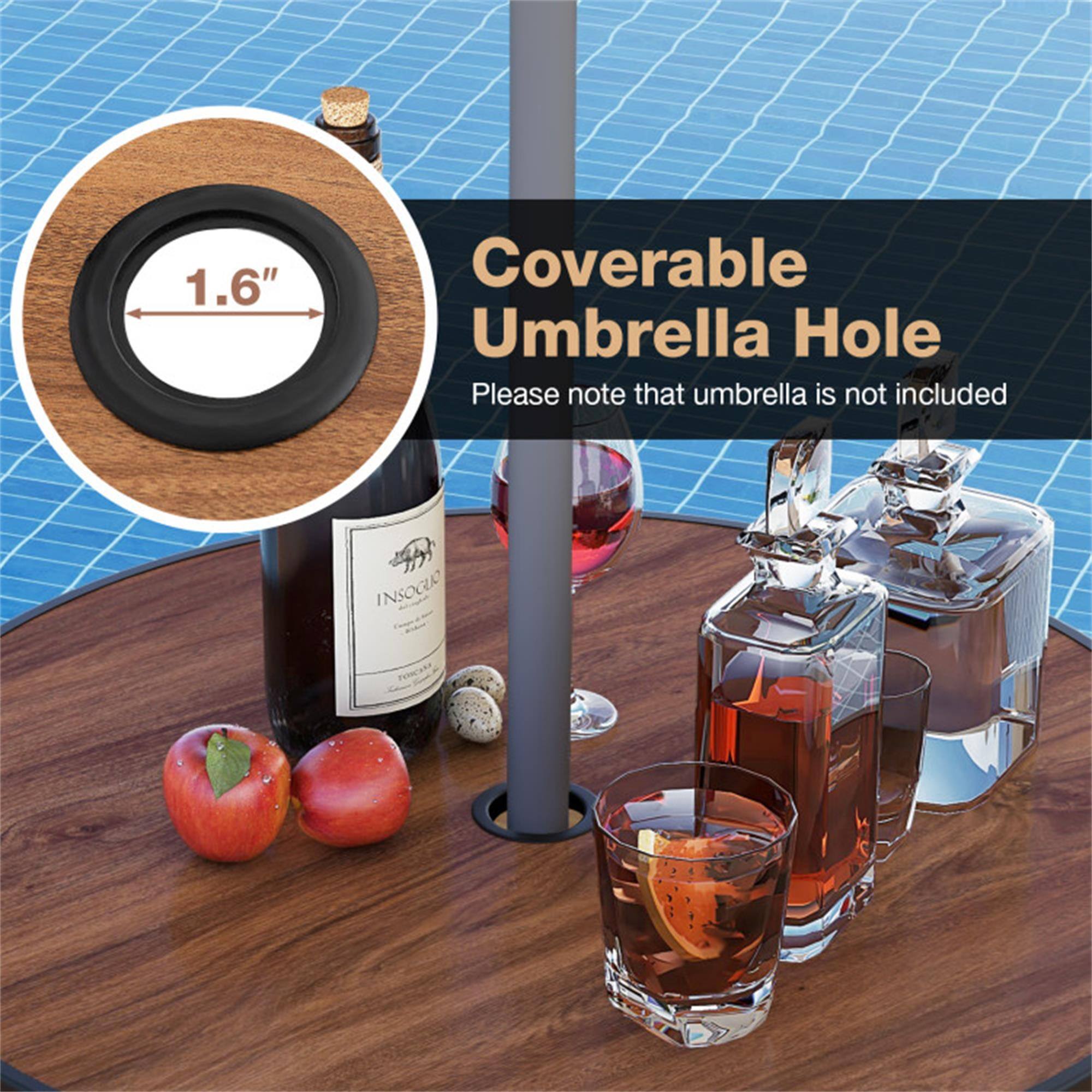 1.6" Coverable Umbrella Hole  
Please note that umbrella is not included