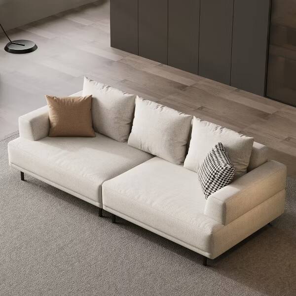 Left. luck idea - Modern Beige Linen 3‑Seater Modular Sofa Couch, Metal Legs Large Sofa for Home Living Room - white.