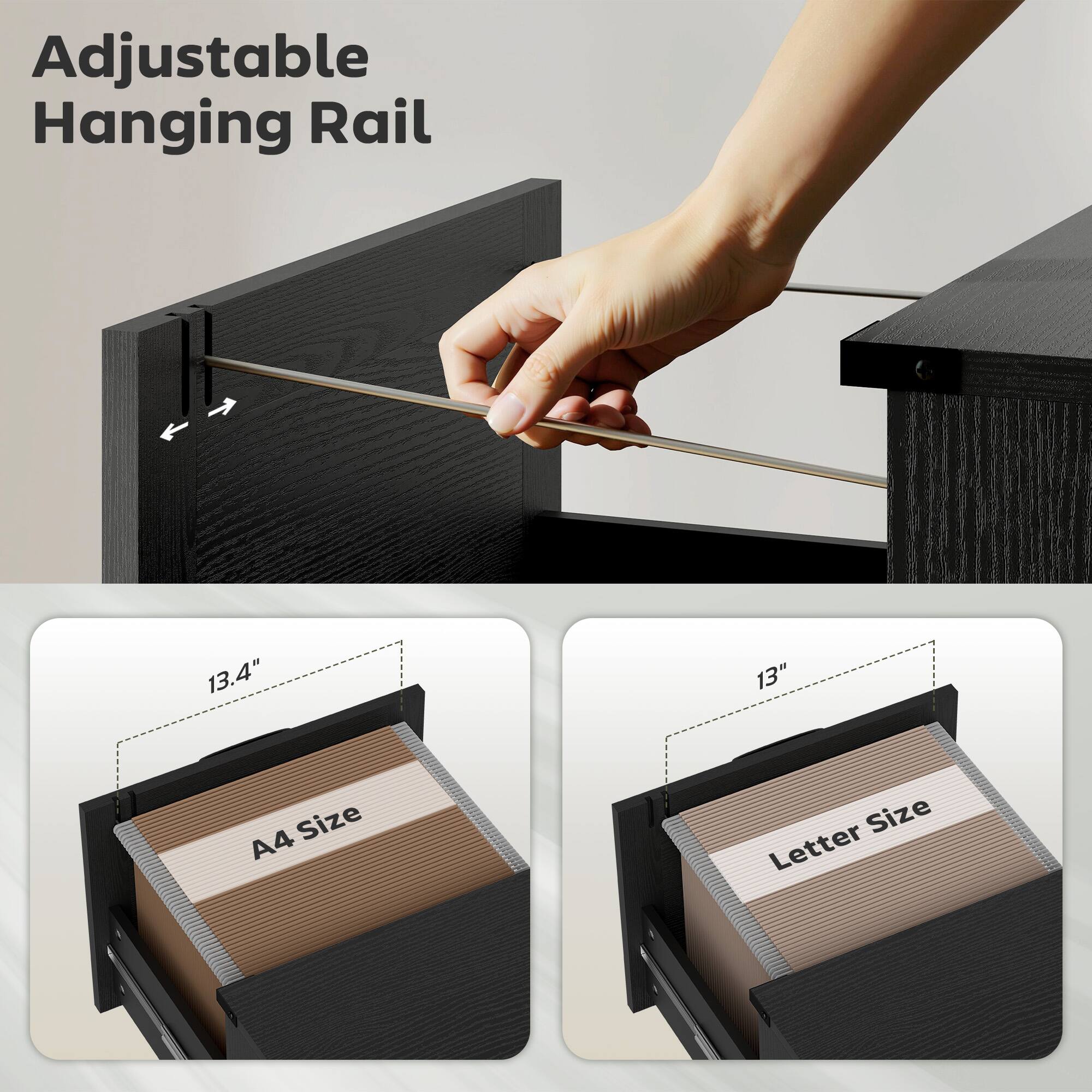 Adjustable Hanging Rail

13.4"  
13"  

A4 Size  
Letter Size