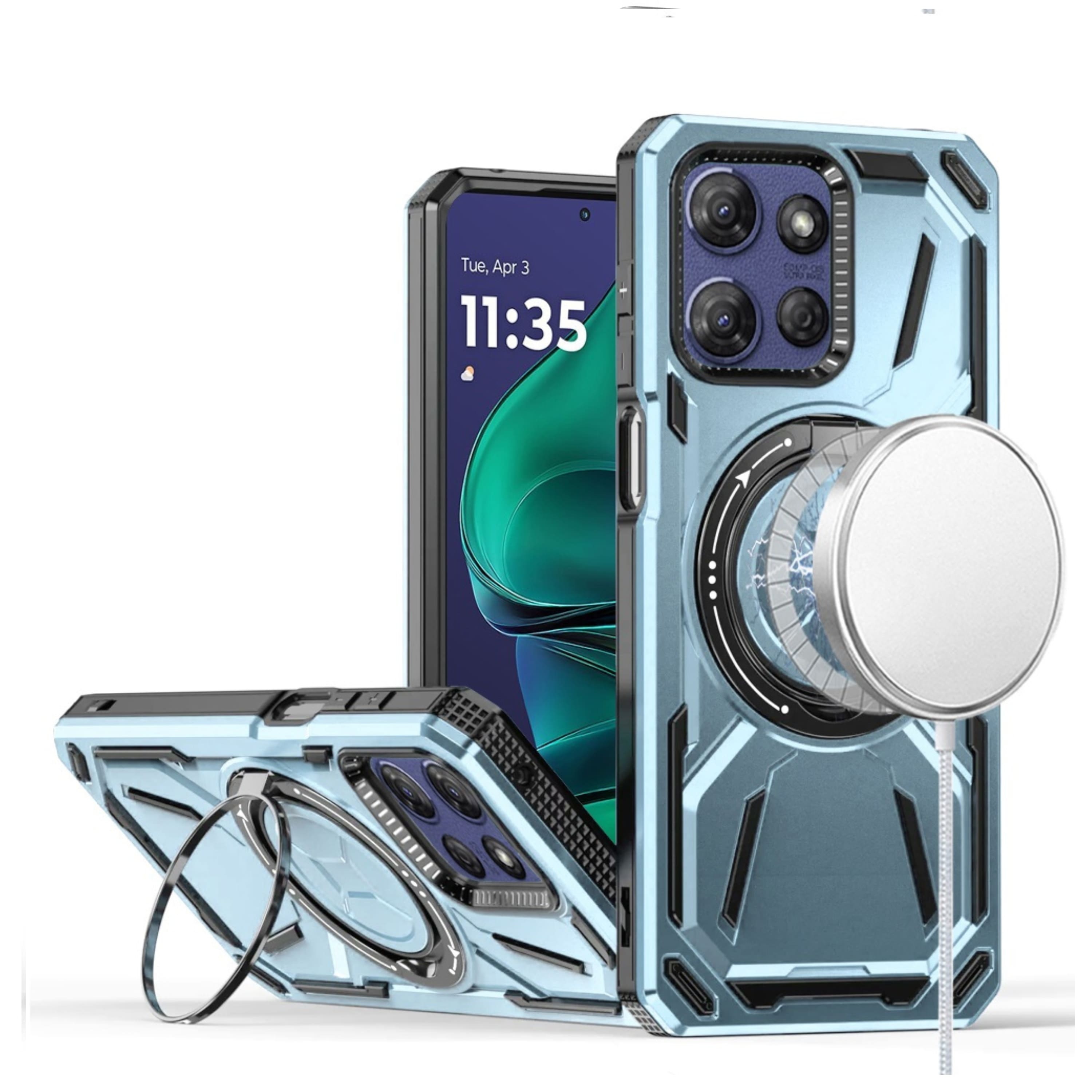 Kitcheniva - Magnetic Circle Stand Shockproof Case With Tempered Glass For Moto G Stylus 2026 2025 Light - Blue