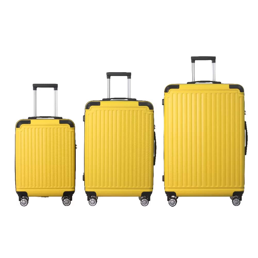 Bestier - 3-Piece ABS Hardshell Luggage Set (20”/24”/28”) with TSA Lock, Silent Spinner Wheels & Telescopic Handle - Yellow