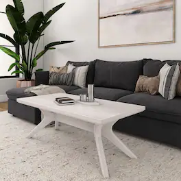 Plank+Beam - Cross Leg Rectangular Coffee Table (48in x 24in / 1220mm x 610mm) - White Sand Wirebrush
