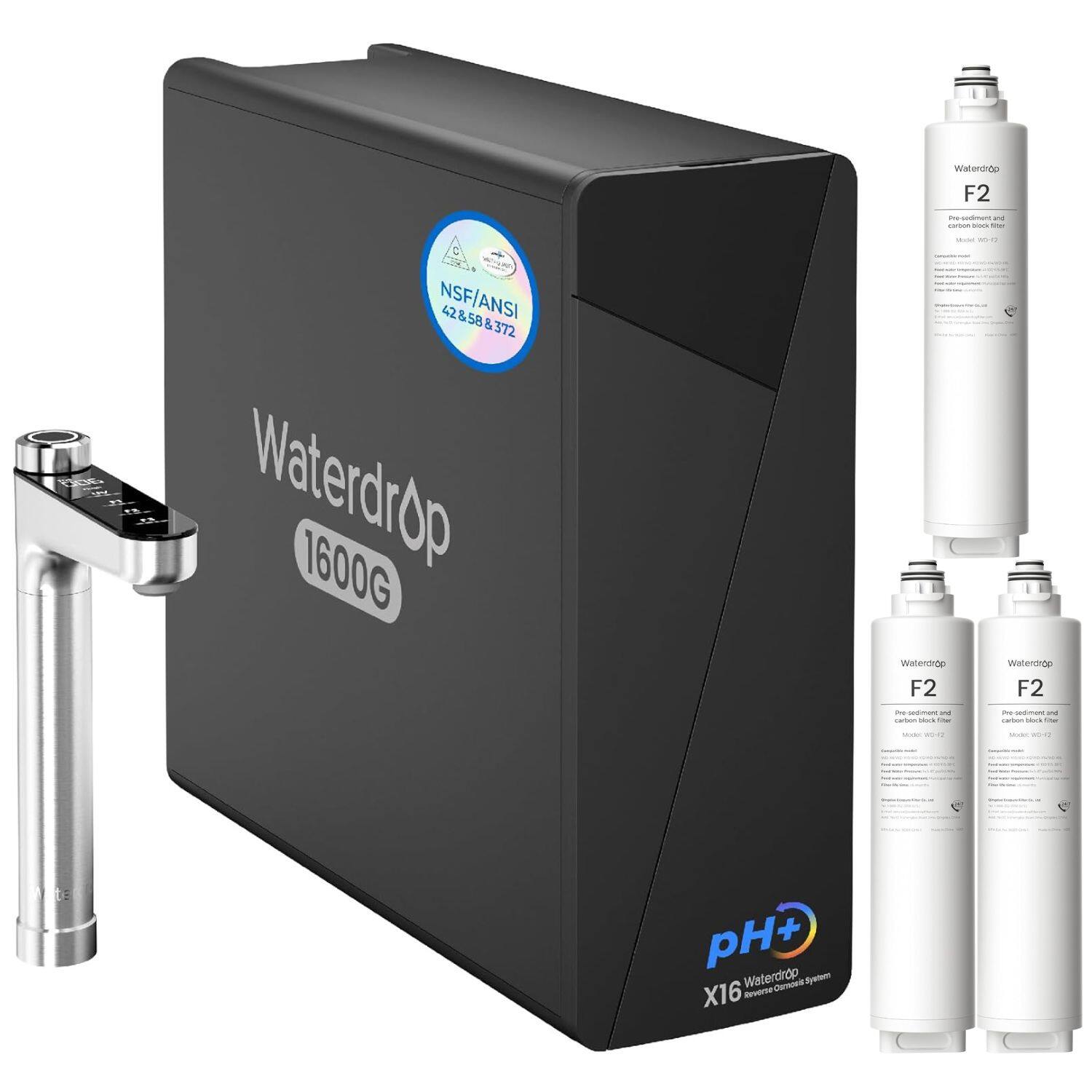 Waterdrop - X16-Alkaline Reverse Osmosis Water Filter Extra F2-3 Filters - Black price history on PriceWatchPro