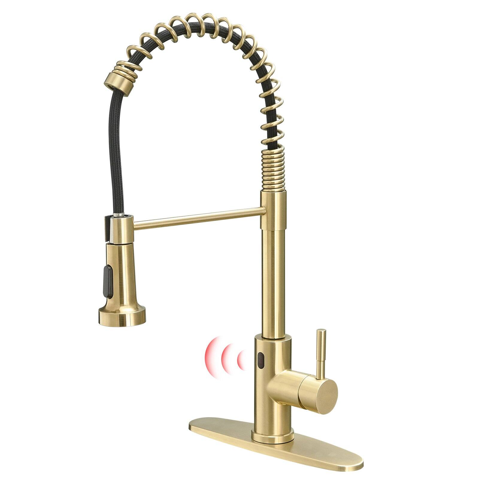 Alt View 9. Boyel Living - Brushed Gold Single Handle Touchless Sensor Gooseneck Pull Down Sprayer Kitchen Faucet - Brushed Gold.