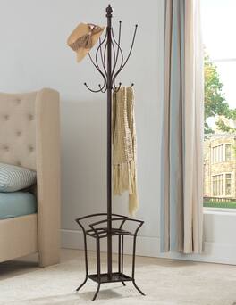 Kings Brand Furniture - Bronze Finish Metal Coat Rack & Hat Stand With Umbrella Holder - Dark Orange