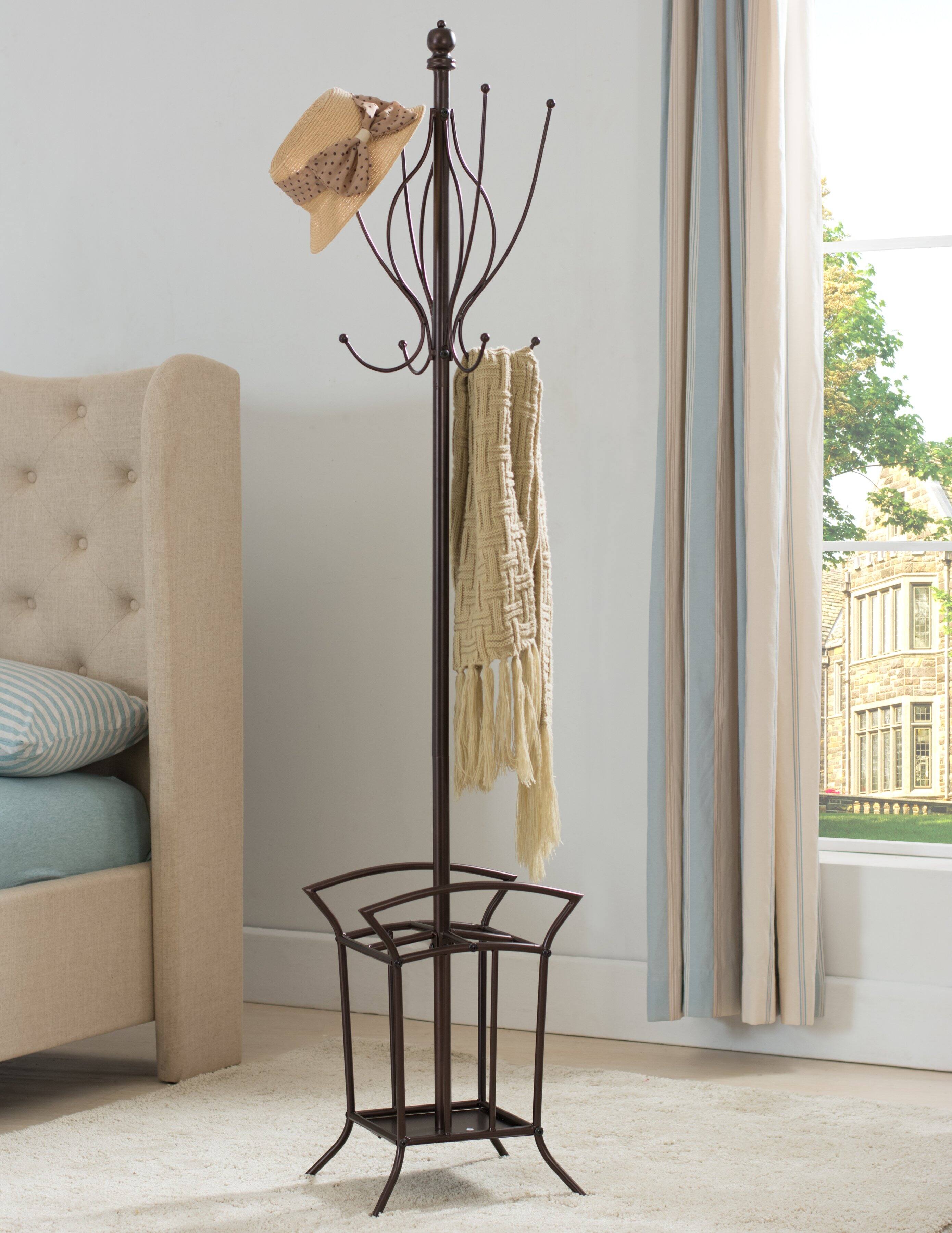 Front. Kings Brand Furniture - Kings Brand Furniture Bronze Finish Metal Coat Rack & Hat Stand With Umbrella Holder - Dark Orange.