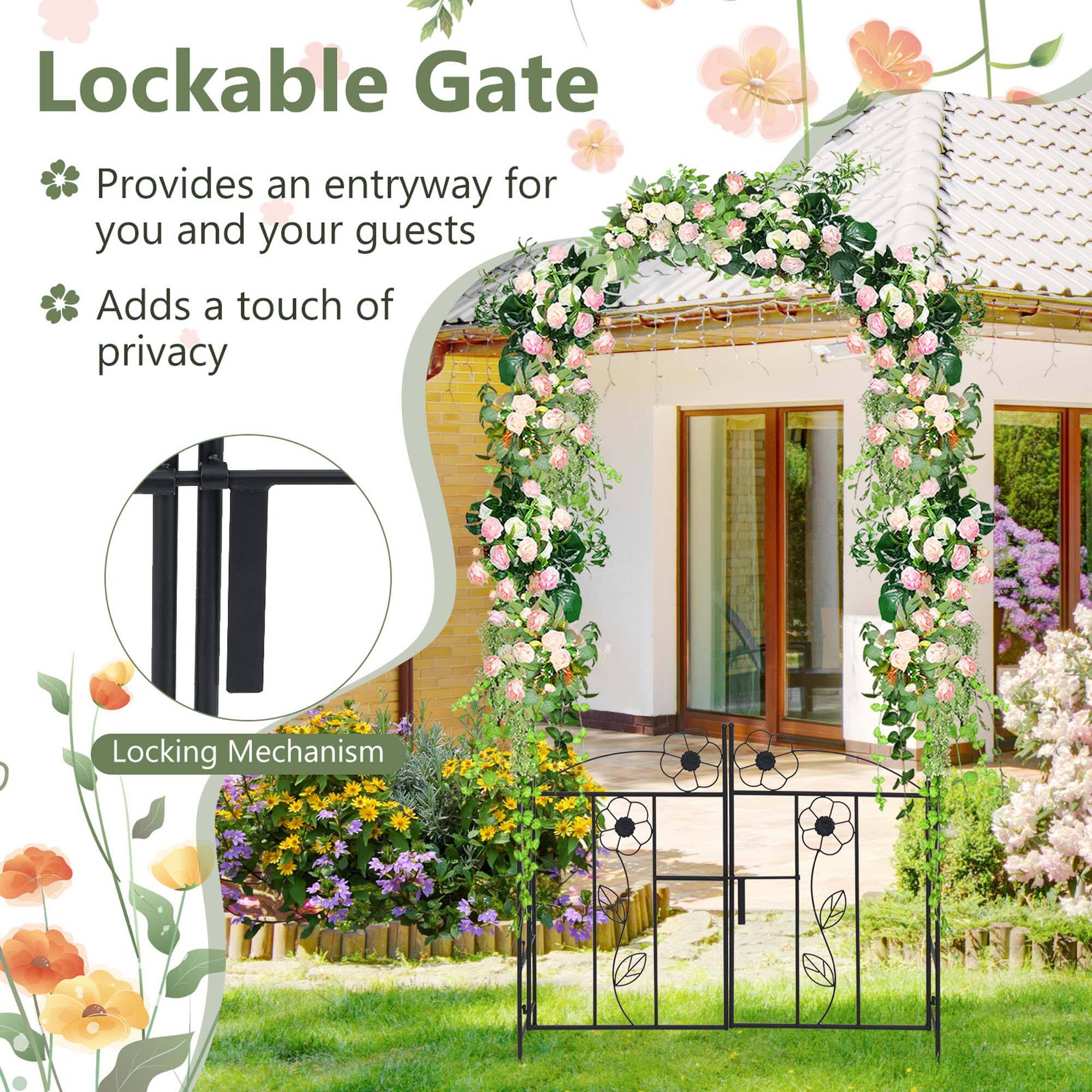 Costway 2 in 1 Garden Arbor Decorative Wedding Arch with Door
