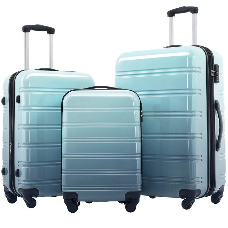 Front. HTUTWOO - 3 Piece Hardshell Luggage - Gradient Color Expandable Suitcase, Spinner Wheels, TSA Lock, 25% Expandable, 20"/24"/28" - Blue+Multi.