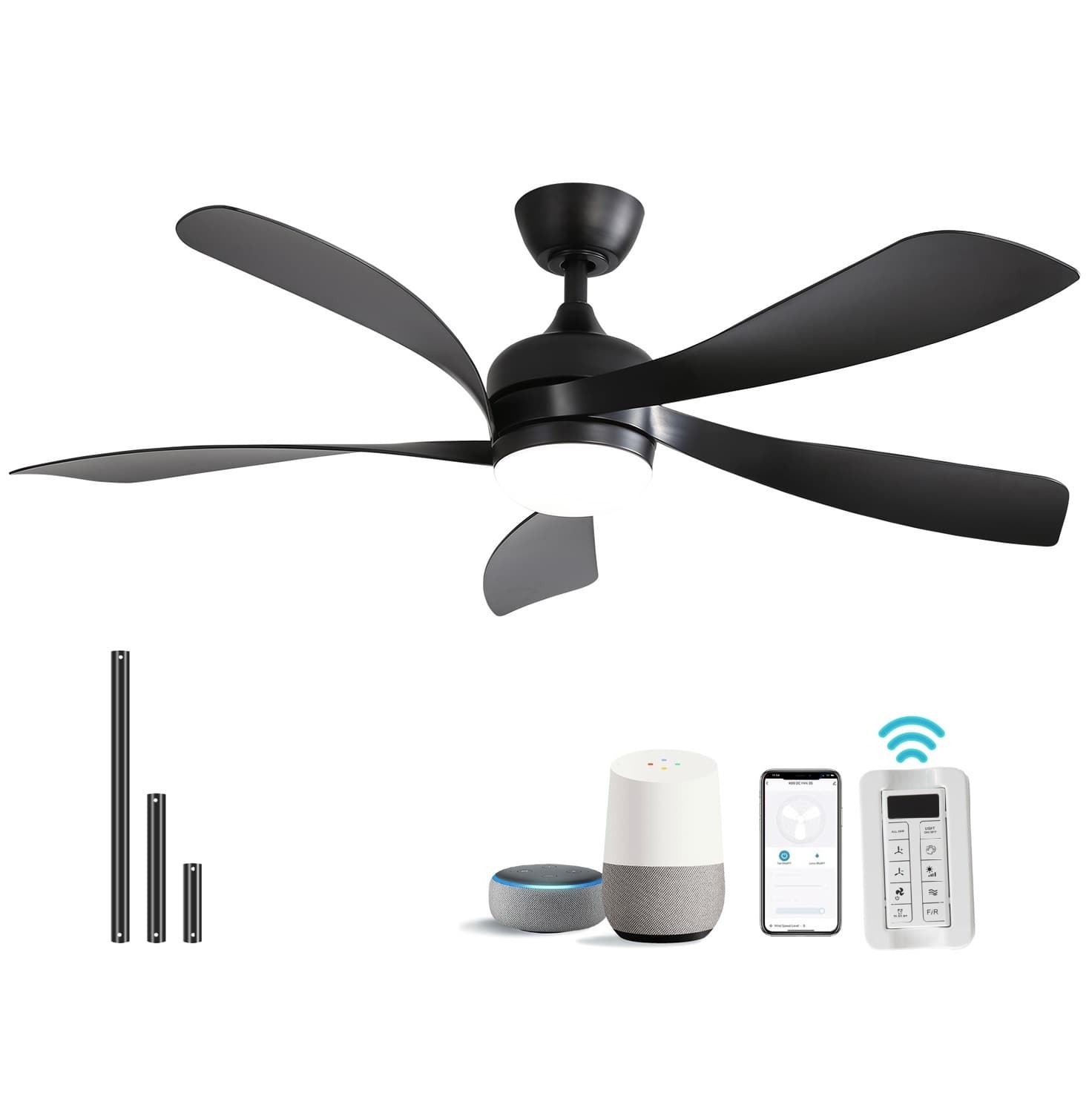 Front. Sofucor - Farmhouse Ceiling Fans with Lights 45 Inch Smart Ceiling Fan with Remote/APP/Alexa for Bedroom Patio - Black.
