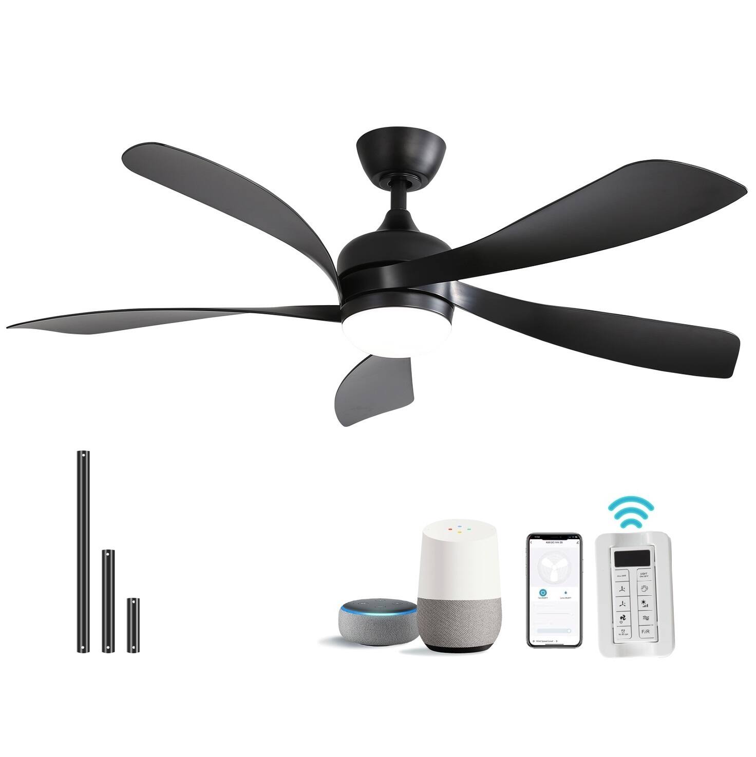 Sofucor - Farmhouse Ceiling Fans with Lights 45 Inch Smart Ceiling Fan with Remote/APP/Alexa for Bedroom Patio - Black