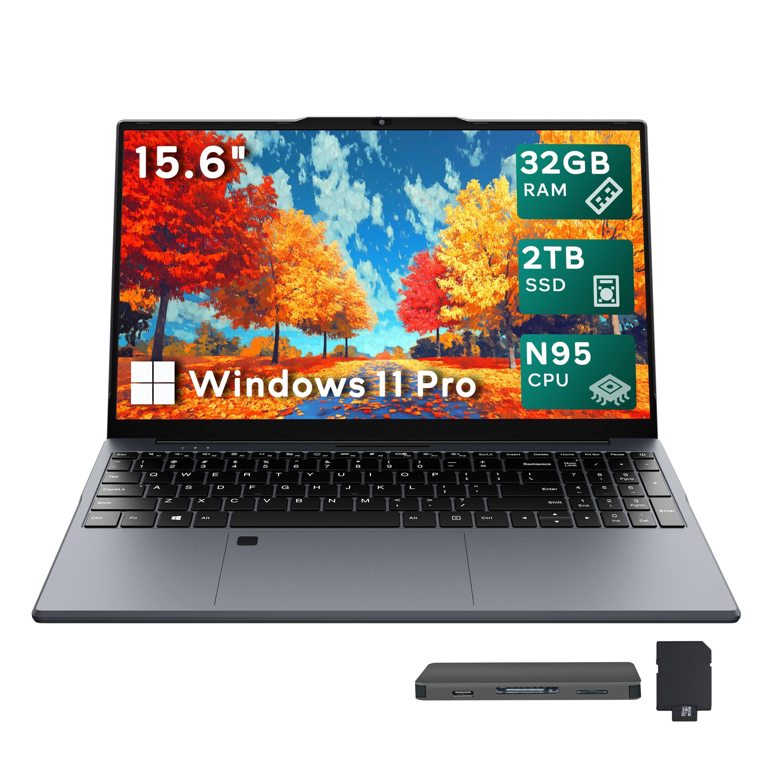 Hotface - 15.6" Full HD IPS Laptop,Intel Processor N95,32GB RAM,2TB SSD+160GB Dock Set,Intel UHD Graphics,Win 11 Pro - Gray