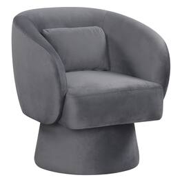 WELLFOR - Swivel Upholstered Barrel Accent Chair with Curved Back and Removable Lumbar Pillow - Gray
