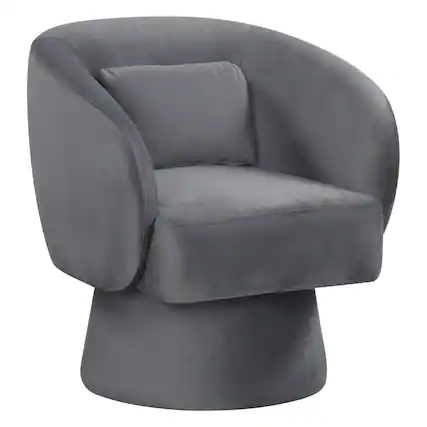 Front. WELLFOR - Swivel Upholstered Barrel Accent Chair with Curved Back and Removable Lumbar Pillow - Gray.