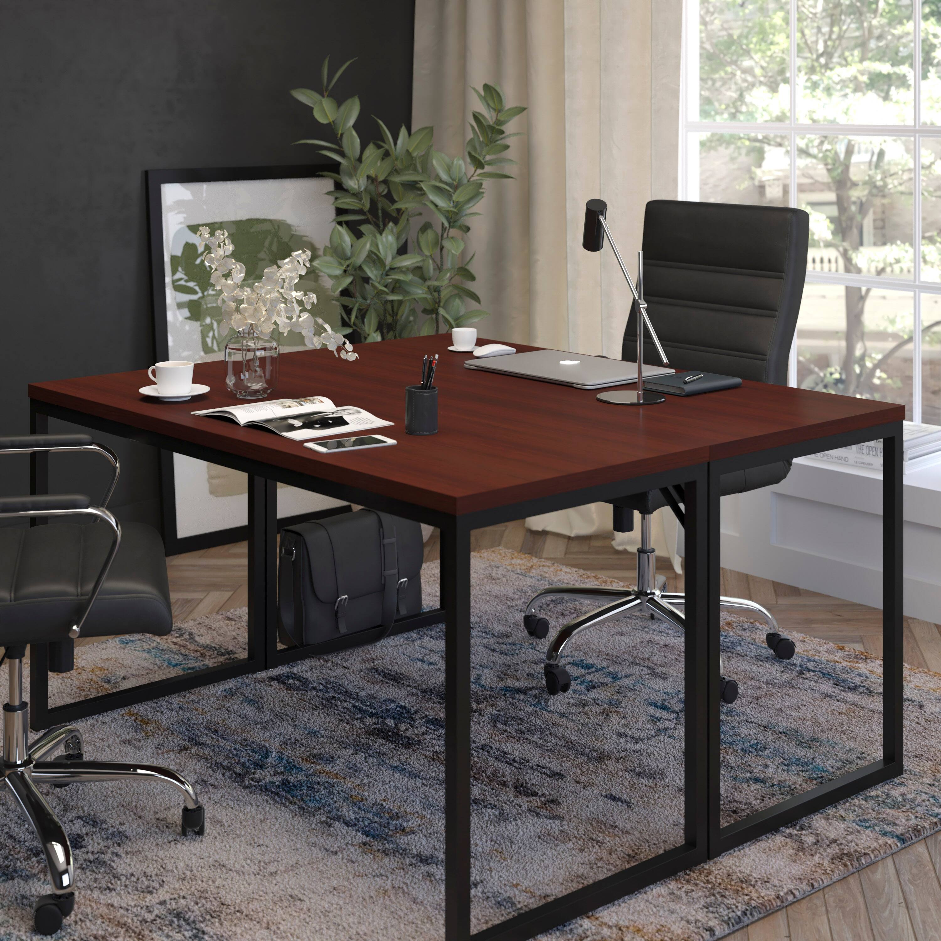 Alt View 3. Emma + Oliver - Modern Commercial Grade Desk Industrial Style Computer Desk Sturdy Home Office Desk - 55" Length - Mahogany.