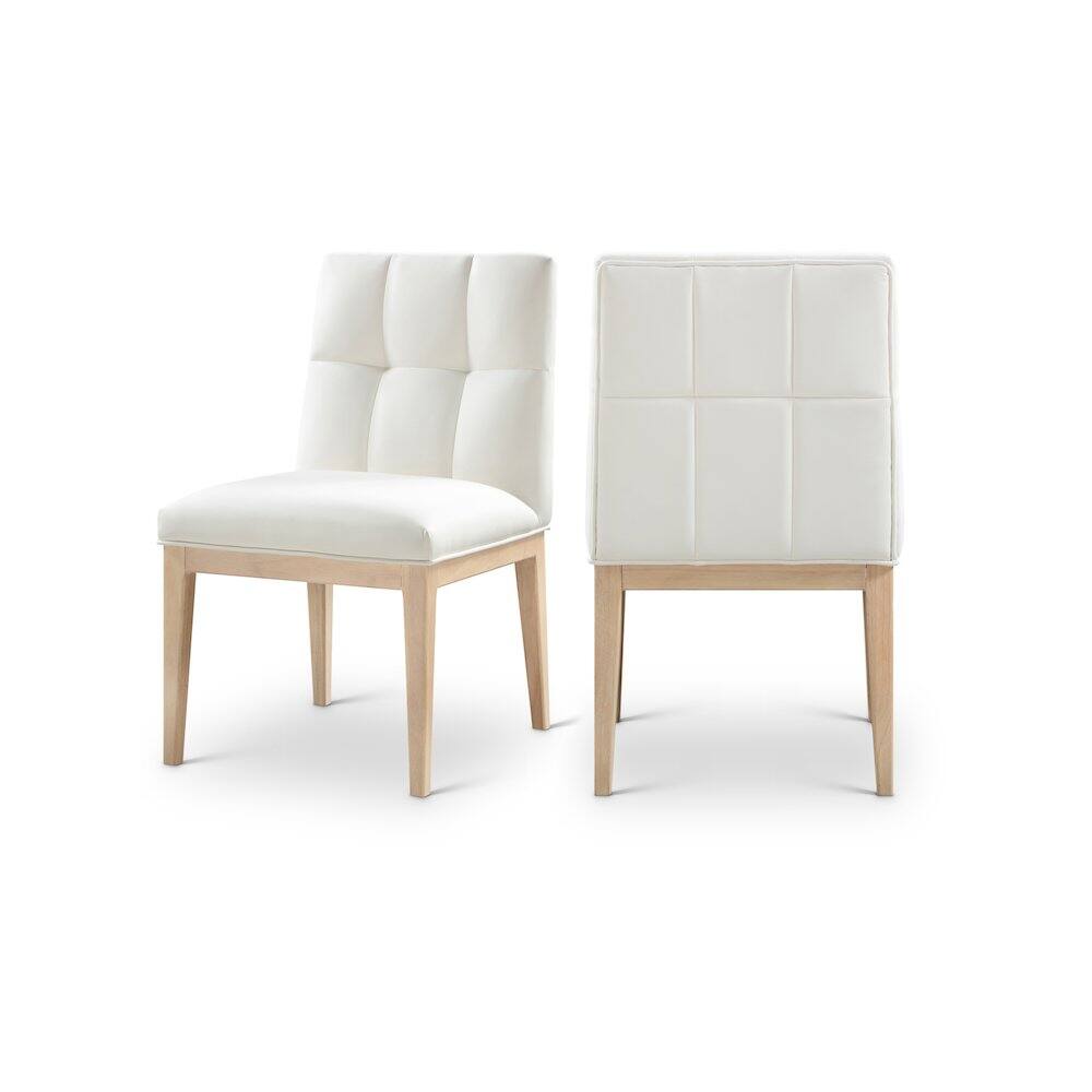 Front. Meridian Furniture - Adrian Cream Vegan Leather Dining Side Chair, Set of 2 - Beige.