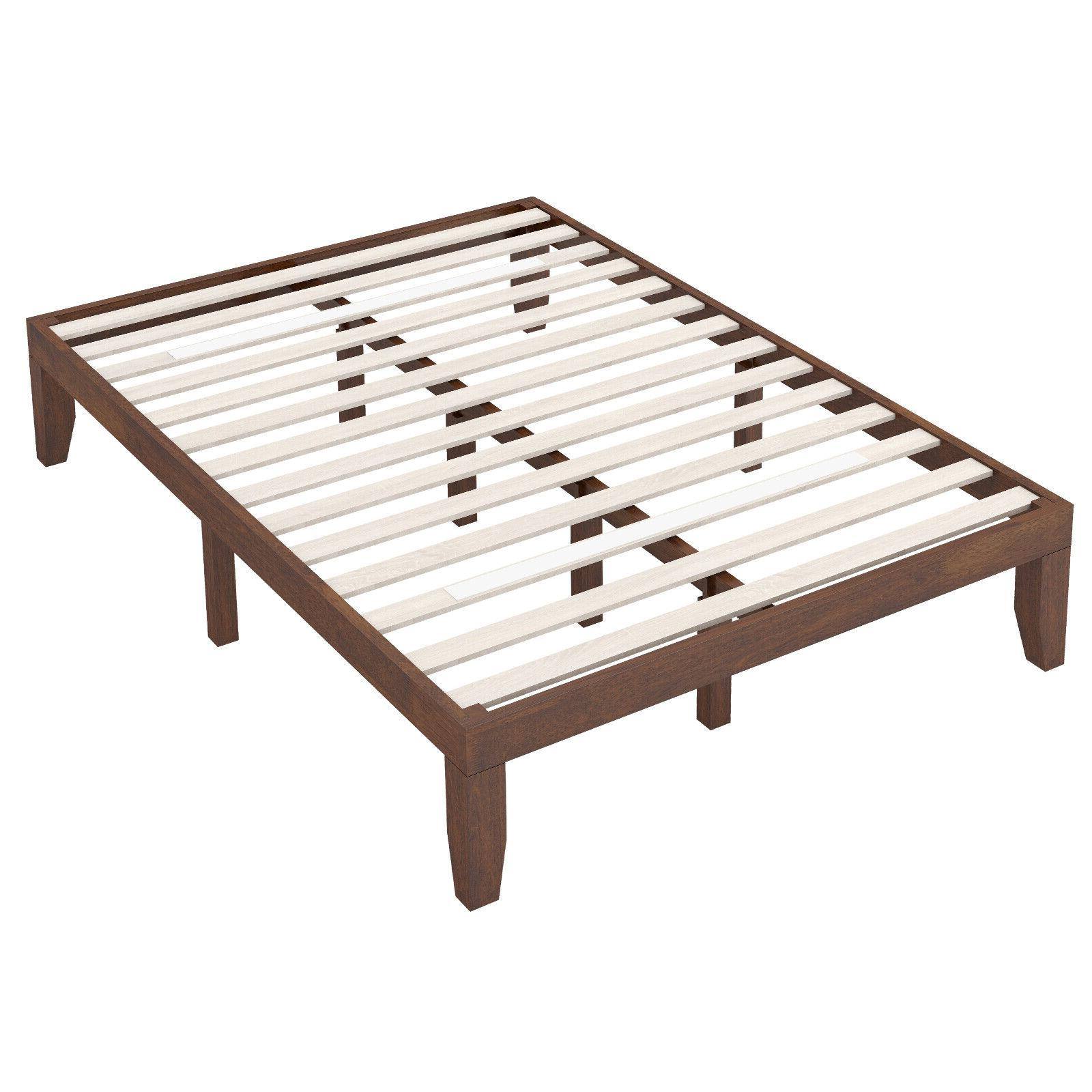 Front. Sugift - 14 Inch Full Size Wood Platform Bed Frame with Wood Slat Support - Brown.