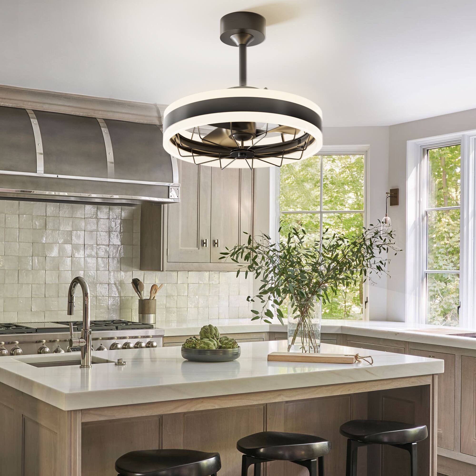 Alt View 9. PAIHOME - Modern Low Profile Ceiling Fan with Light & Remote, 15.7 Inch 6-Speed Quiet Motor Dimmable LED Timer for Bedroom - Black.