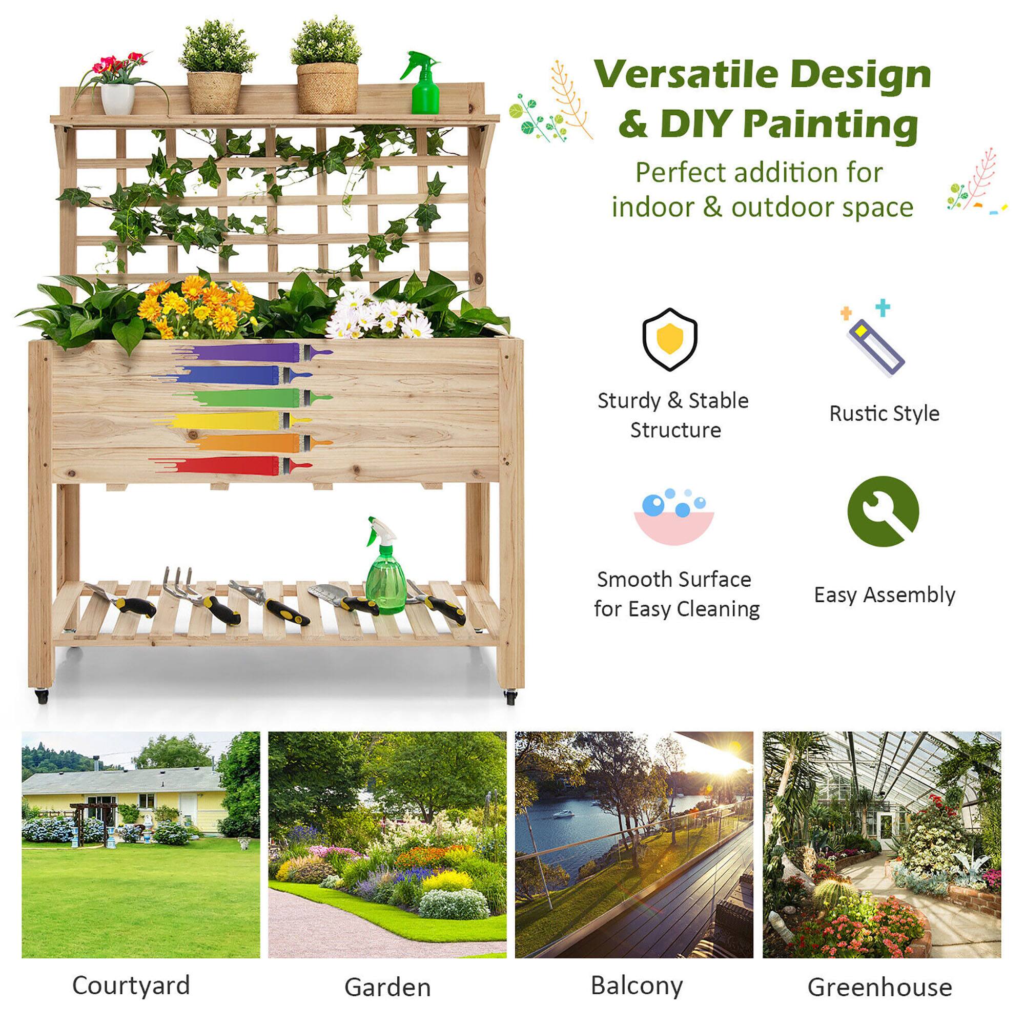 Versatile Design & DIY Painting  
Perfect addition for indoor & outdoor space  

- Sturdy & Stable Structure  
- Rustic Style  
- Smooth Surface for Easy Cleaning  
- Easy Assembly  

Courtyard  
Garden  
Balcony  
Greenhouse