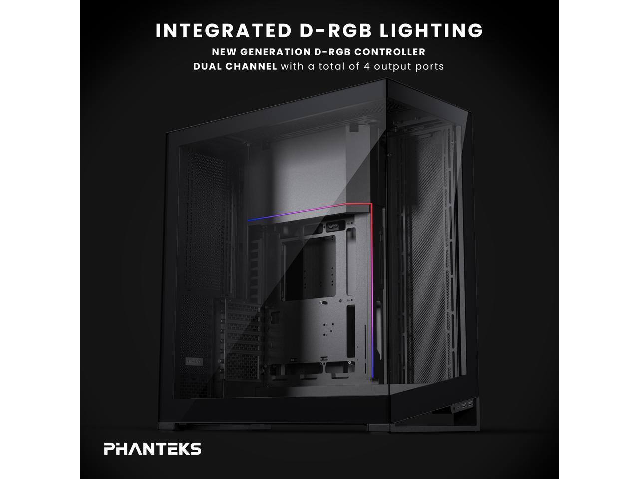 INTEGRATED D-RGB LIGHTING  
NEW GENERATION D-RGB CONTROLLER  
DUAL CHANNEL with a total of 4 output ports  

PHANTEKS