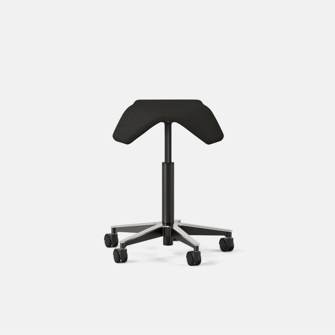 Angle. Branch Furniture - Branch Saddle Chair – Rolling Ergonomic Stool for Healthy Posture with Birch Frame and Recycled Seat Fabric - Black.
